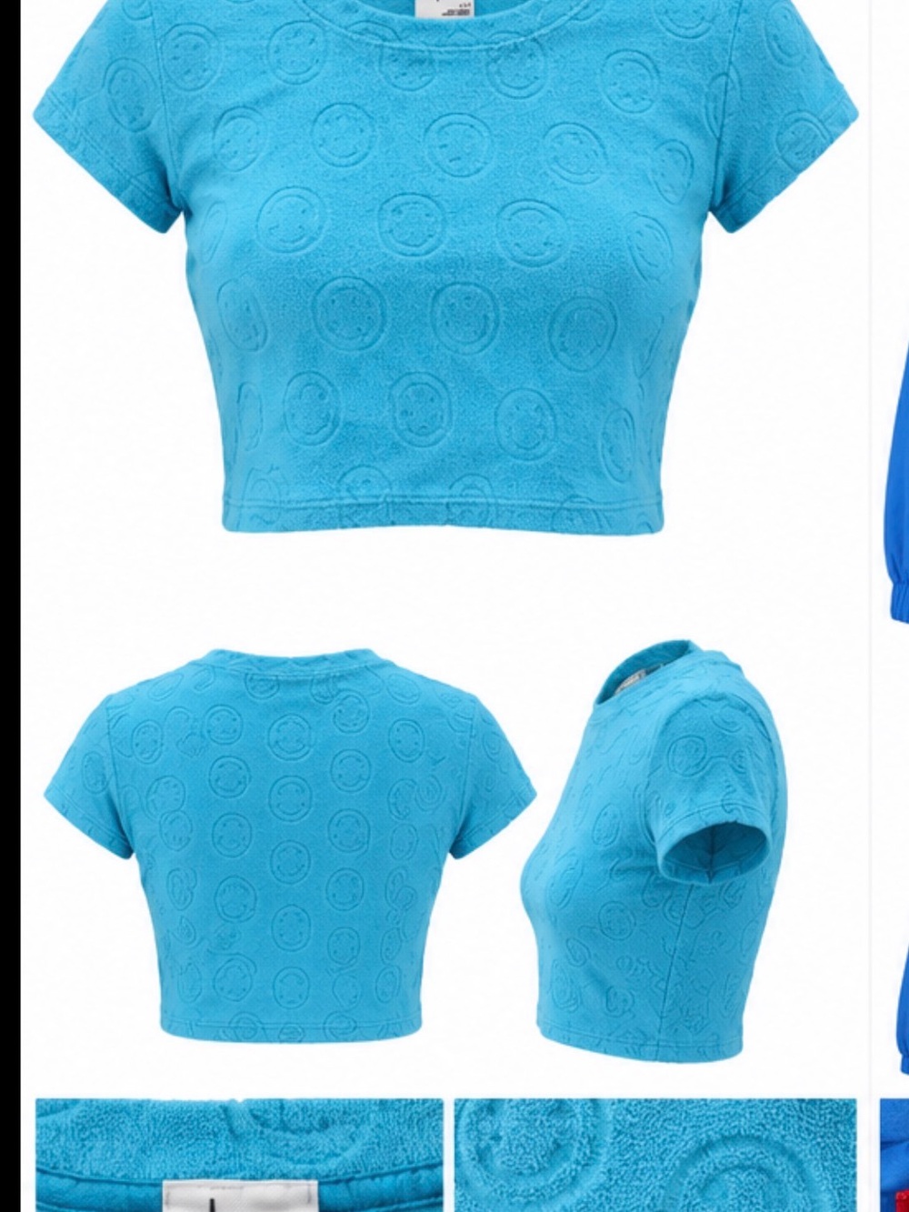aerie Turquoise Embossed Smiley Crop Tee